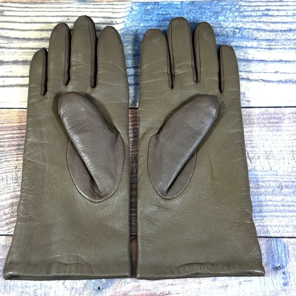 Vintage Aris 115  Brown Leather Gloves Polyester‎ Lined Size 6.5 to Wrist 1960s